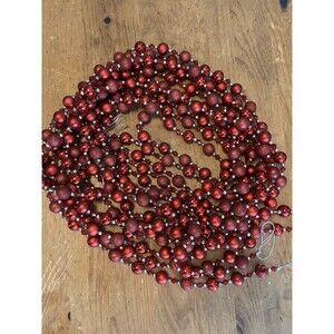 Vtg 45ft Red Ornament BeadMetallic Shiny Glitter Plastic Xmas Ball Garland